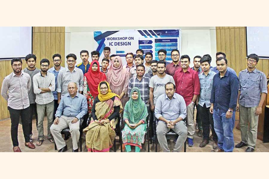 The participants of the workshop on integrated circuit (IC) design arranged by Ulkasemi Private Limited in collaboration with East West University