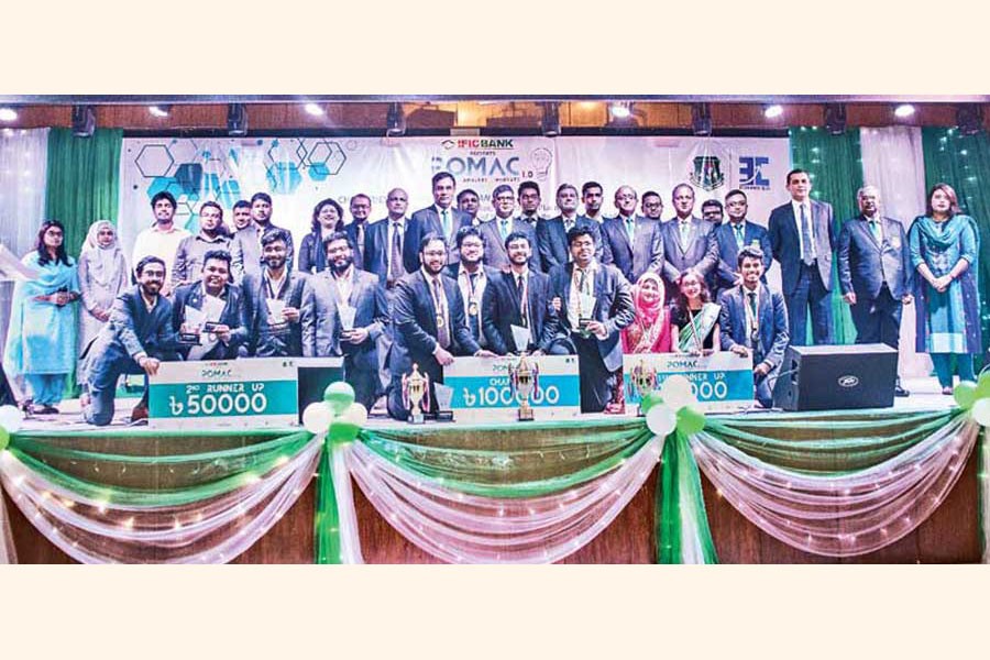 Winners of ‘POMAC 1.0’ held at Bangladesh University of Professionals with the judges and guests