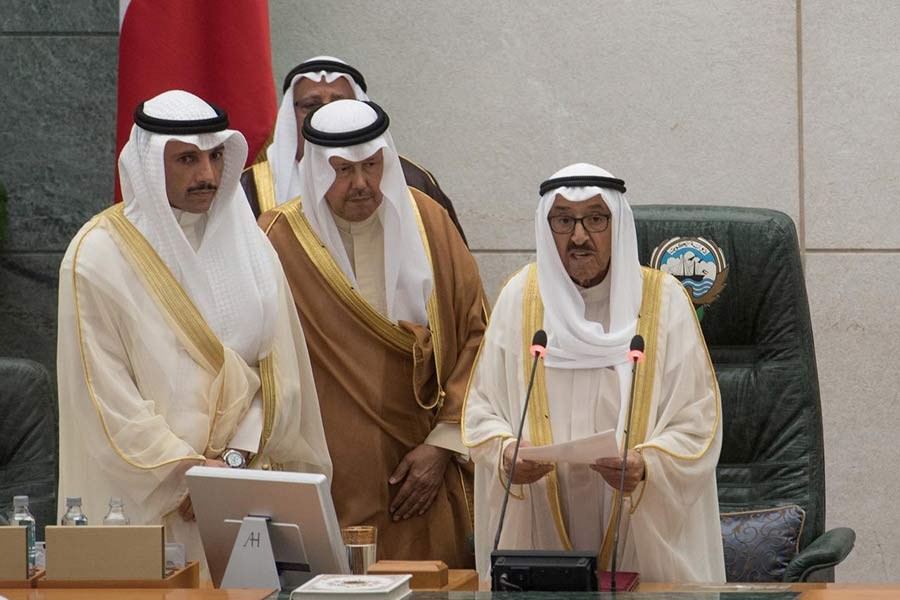 Kuwait's Emir Sheikh Sabah al Ahmad al Sabah reading his opening speech at the start of the 4th ordinary session of the 15th Legislative Parliament in Kuwait city last month. -Reuters file photo