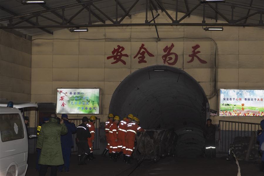 Rescue staff work at the coal mine where a gas explosion happened in Pingyao County, north China's Shanxi Province on Tuesday — Xinhua photo