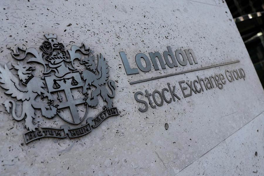 The entrance of the London Stock Exchange in London, Britain