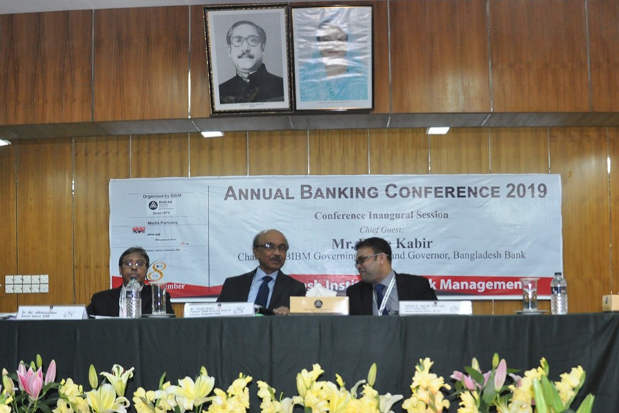 Fazle Kabir (middle), Governor, Bangladesh Bank (BB), seen at the opening ceremony of the two-day Annual Banking Conference (ABC)-2019, organised by Bangladesh Institute of Bank Management (BIBM) at its auditorium in the city's Mirpur on Wednesday