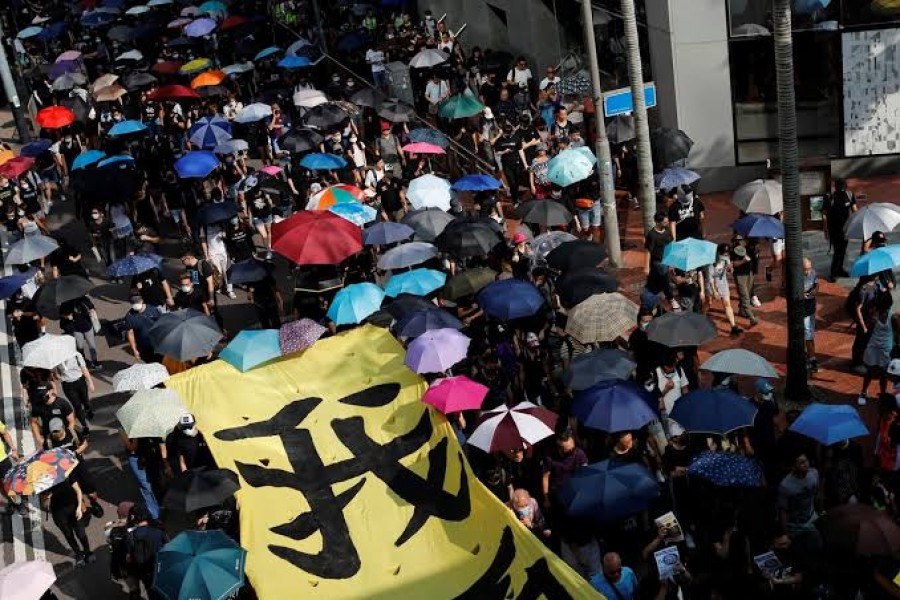 Anti-government protesters march in a protest in central Hong Kong, China October 5, 2019. REUTERS/Jorge Silva