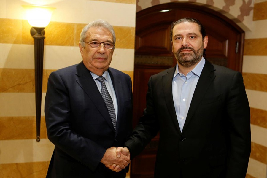 Samir Khatib (right), who withdrew his candidacy to lead a government, meets with Lebanon's caretaker Prime Minister Saad al-Hariri in Beirut Lebanon on December 8, 2019 — Reuters photo