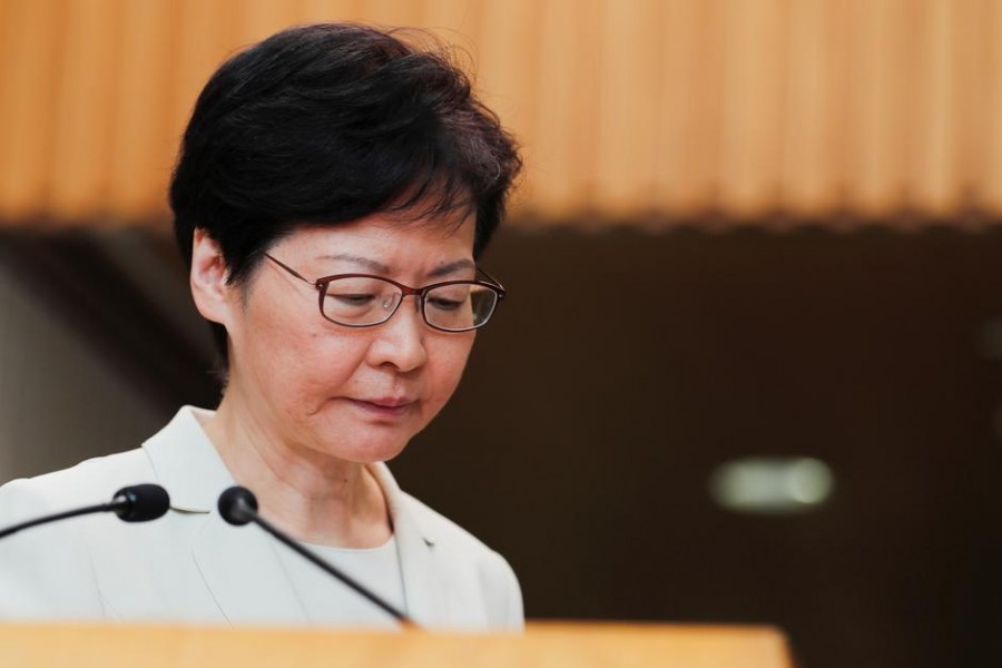 Hong Kong's Chief Executive Carrie Lam reacts at the end of a news conference in Hong Kong, China September 5, 2019. REUTERS/Amr Abdallah Dalsh