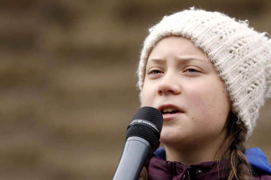 16-year-old Swedish environmental activist Greta Thunberg is seen on stage as she takes part in a protest claiming for urgent measures to combat climate change, in Hamburg, Germany, March 1, 2019. REUTERS/Morris Mac Matzen