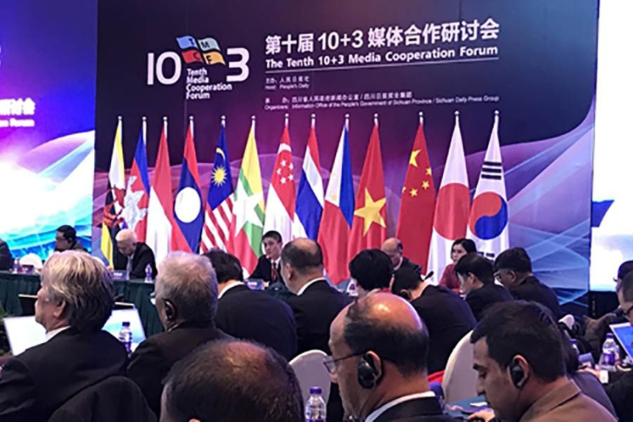 Delegates taking part in the 10th 10+3 Media Cooperation Forum in Chengdu, Southwest China's Sichuian Province, on Sunday. Photo: Global Times
