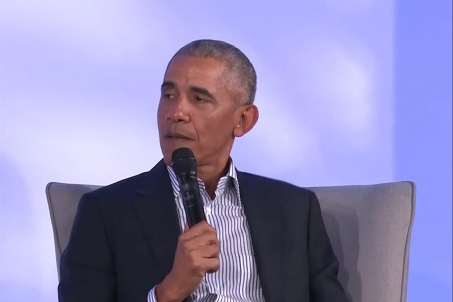 Former US President Barack Obama addressing a private event on leadership in Singapore on Monday.