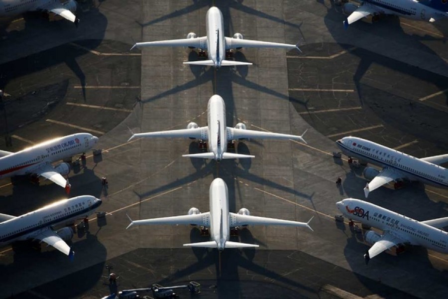 An aerial photo shows Boeing 737 MAX aircraft at Boeing facilities at the Grant County International Airport in Moses Lake, Washington, September 16, 2019. Reuters/Files