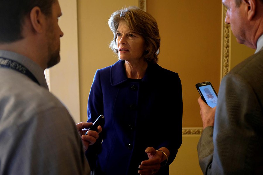 US Senator Lisa Murkowski (centre) speaks with reporters off the Senate floor in Washington, US on May 23, 2019 — Reuters/Files