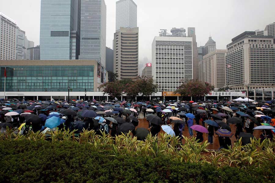 Anti-government demonstrators taking part in a protest in Edinburgh Place in Hong Kong, China on Sunday. -Reuters Photo