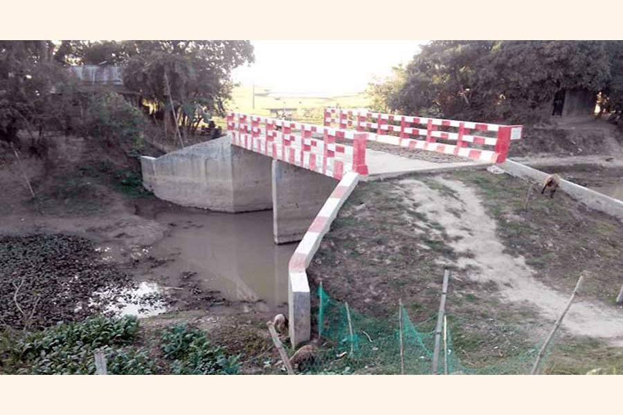 A newly-constructed bridge over a canal under Shulla upazila of Sunamganj district which does not have any connecting roads	— FE photo
