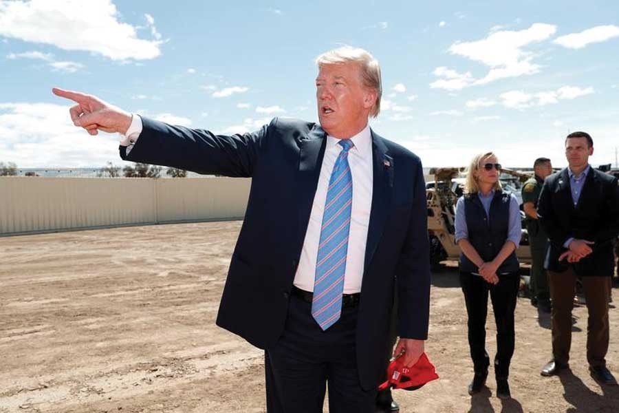 US President Donald Trump speaks as he visits the US-Mexico border wall in Calexico, California, on  April  05, 2019.  	—Photo: Reuters