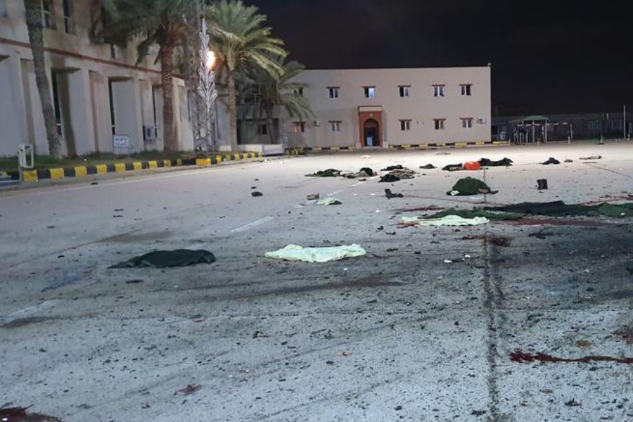 Photo taken on Jan. 4, 2020 shows the military academy hit by an airstrike in Tripoli, Libya. (Photo by Hamza Turkia/Xinhua)