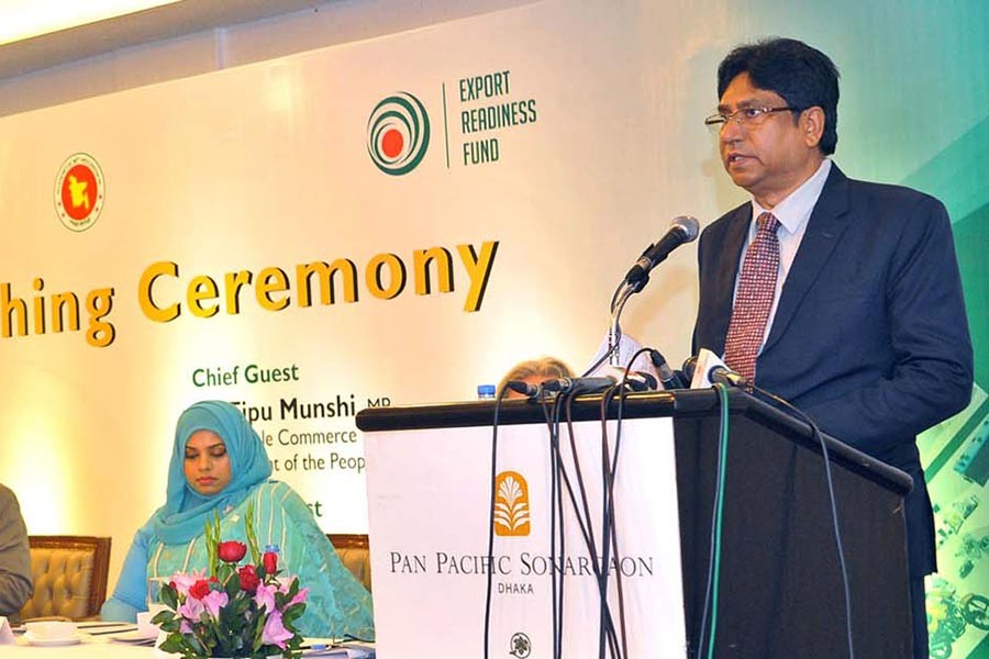 Commerce Secretary Md Jafar Uddin addressing the Export Readiness Fund Launching Ceremony at the Sonargaon hotel in Dhaka on Sunday. -PID Photo