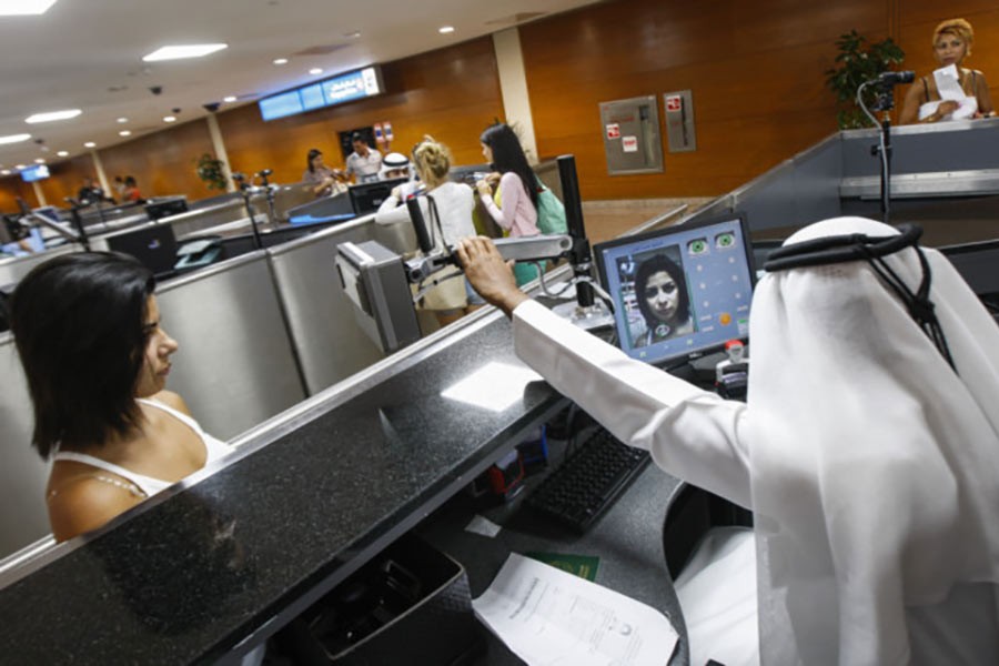 A passenger going through an eye scan on arrival at Dubai airport Terminal. -Gulf News Photo