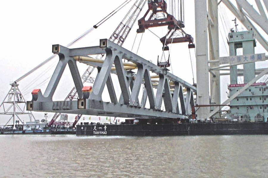 A view of the under-construction Padma Bridge-- File Photo