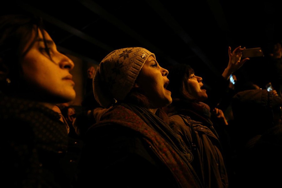 A woman shouts slogans as she gathers with people to show their sympathy to the victims of the crash of the Boeing 737-800 plane, flight PS 752, in Tehran, Iran on January 11, 2020 — West Asia News Agency via REUTERS