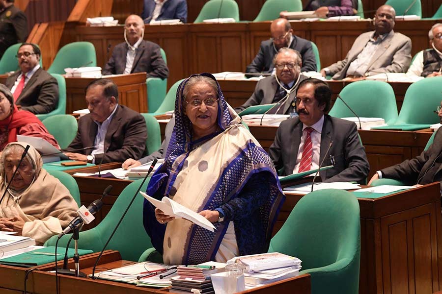Prime Minister Sheikh Hasina responding to questions placed by lawmakers at the parliament on Wednesday. -PID Photo