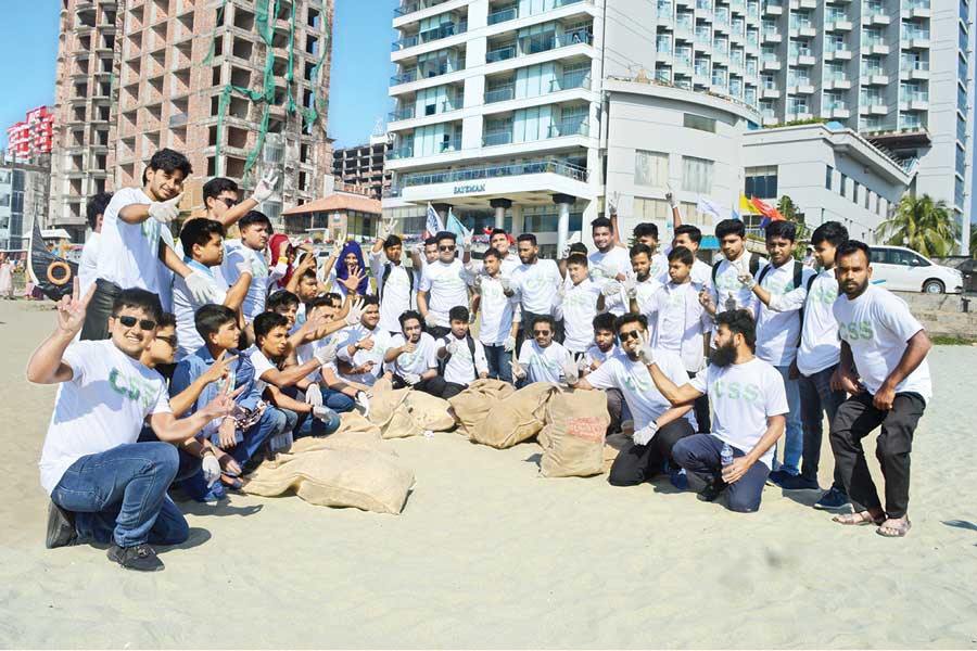 Cox's Bazar Student Society (CSS) members after collecting waste from the Cox's Bazar beach