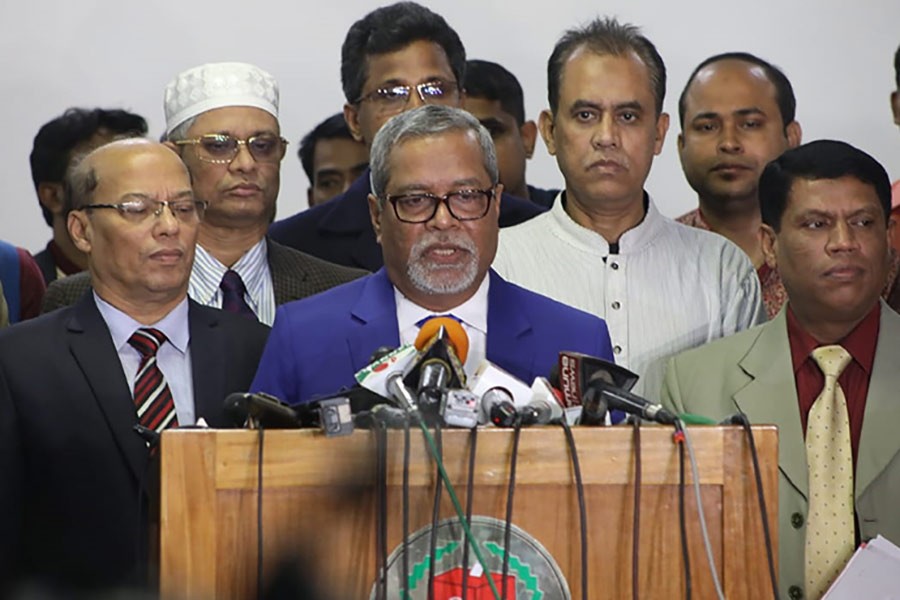 Chief Election Commissioner KM Nurul Huda addressing a press conference after an emergency meeting at Nirbachan Bhaban in the city on Saturday. -Star Mail Photo