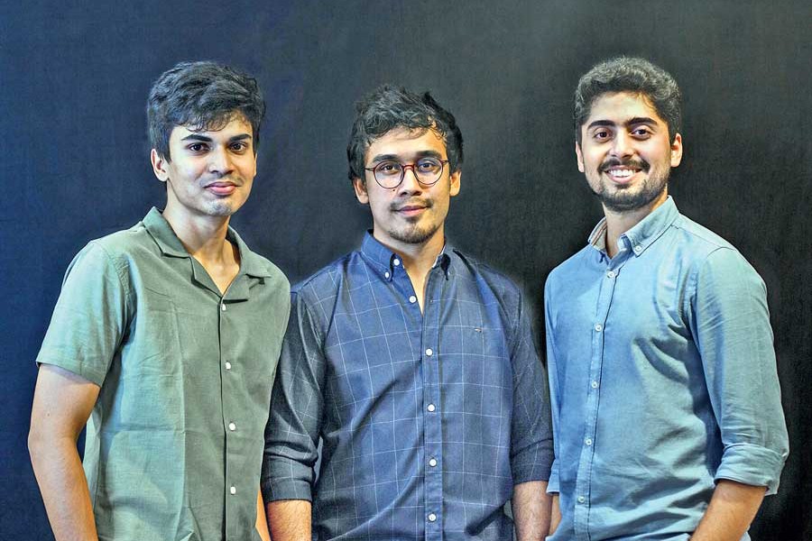 The founders of GorurGhash, a clothing brand (from left to right): Fahim Islam Shetab, Md Nahiyan Naser and Ali Sakhi Khan
