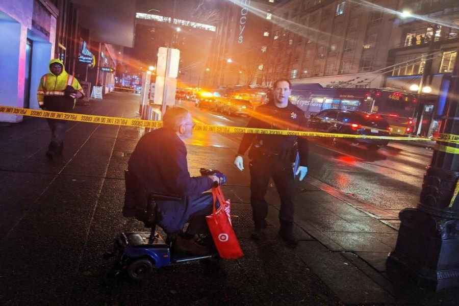Police block a road following a shooting in Seattle, Washington, U.S., January 22, 2020, in this picture obtained from social media. Mandatory credit JESSICA SCHREINDL/via REUTERS