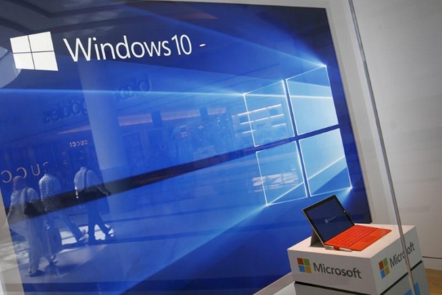 FILE PHOTO - A display for the Windows 10 operating system is seen in a store window at the Microsoft store at Roosevelt Field in Garden City, New York July 29, 2015. REUTERS/Shannon Stapleton