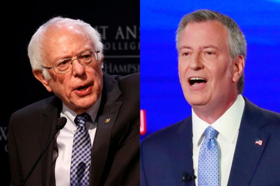 Combination photo of Democratic presidential candidate and Senator Bernie Sanders (L) and New York City Mayor Bill de Blasio. Reuters