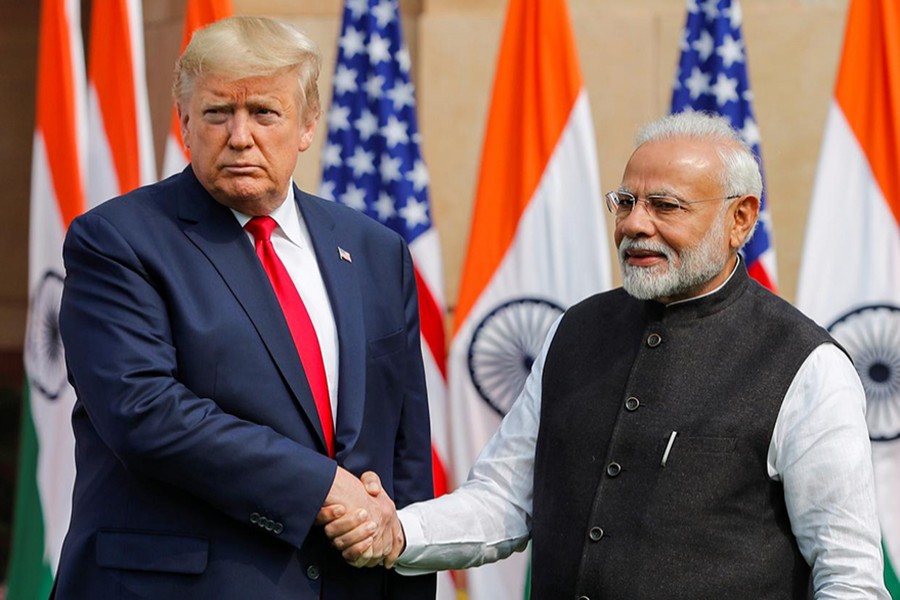 US President Donald Trump shake hands with India's Prime Minister Narendra Modi ahead of their meeting at Hyderabad House in New Delhi, India on February 25, 2020 — Reuters photo