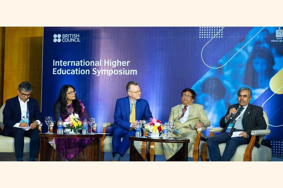 Education sector policy makers and experts from different institutions during the International Higher Education Symposium's panel discussion held in Dhaka