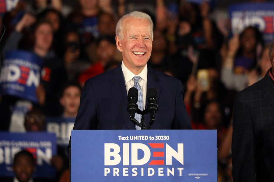 Democratic US presidential candidate and former vice president Joe Biden addresses supporters at his South Carolina primary night rally in Columbia, South Carolina, US, February 29, 2020 — Reuters