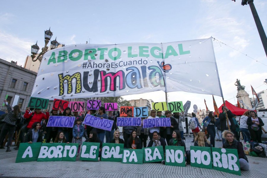 FILE PHOTO: Activists hold a banner as they take part in a rally in favour of legalising abortion, in Buenos Aires, Argentina September 27, 2019. REUTERS/Agustin Marcarian/File Photo