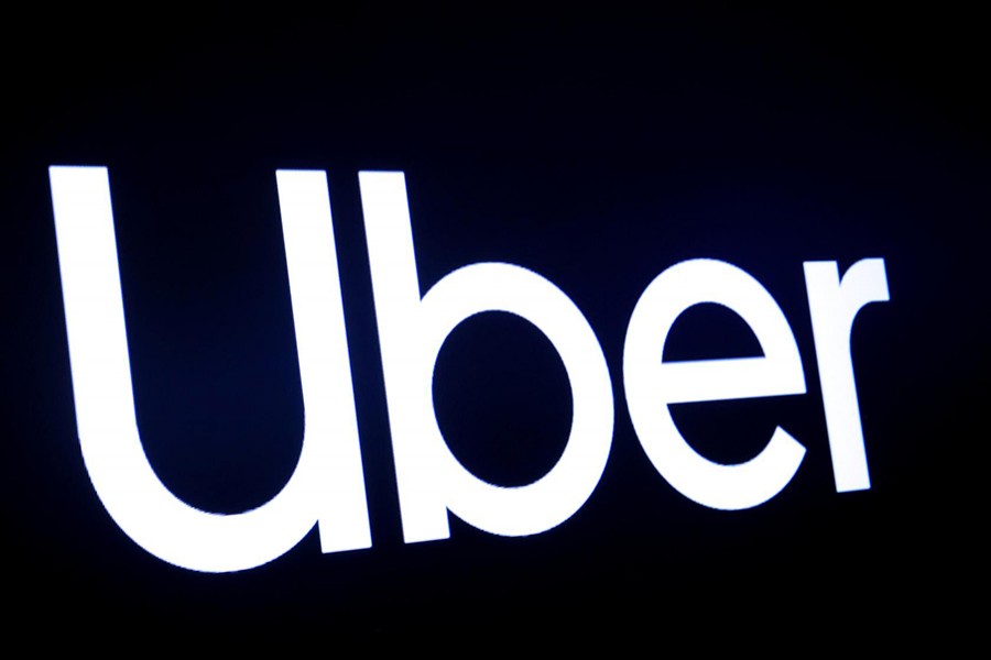A screen displays the company logo for Uber Technologies — Reuters/Files