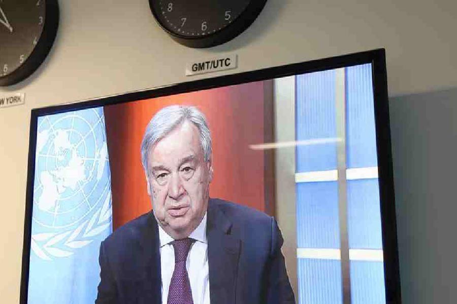 UN Secretary-General Antonio Guterres speaking at the launching programme of the COVID-19 global humanitarian response plan via video teleconference at the United Nations headquarters in New York on Wednesday. –Xinhua Photo