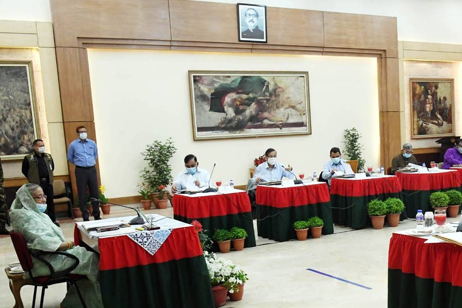 Prime Minister Sheikh Hasina presiding over the weekly cabinet meeting held at Ganabhaban in Dhaka on Monday morning. –PID Photo