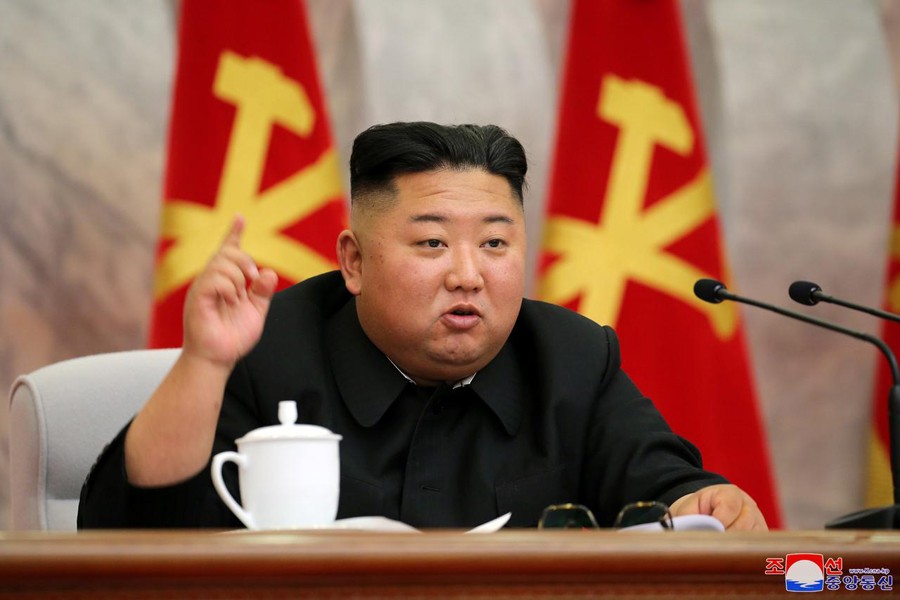 North Korean leader Kim Jong Un speaks during the conference of the Central Military Committee of the Workers' Party of Korea in this image released by North Korea's Korean Central News Agency (KCNA) on May 23, 2020 — KCNA via REUTERS