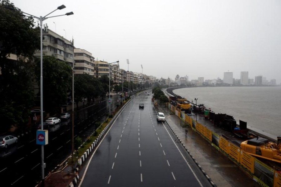 A deserted road is seen at Marine Drive before cyclone Nisarga makes its landfall, in Mumbai, India on June 3, 2020 — Reuters photo