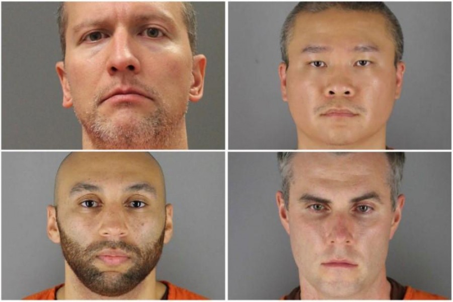 Former Minnesota police officers (clockwise from top left) Derek Chauvin, Tou Thao, Thomas Lane and J Alexander Kueng poses in a combination of booking photographs from the Minnesota Department of Corrections and Hennepin County Jail in Minneapolis, Minnesota, US — Minnesota Department of Corrections and Hennepin County Sheriff's Office/Handout via REUTERS