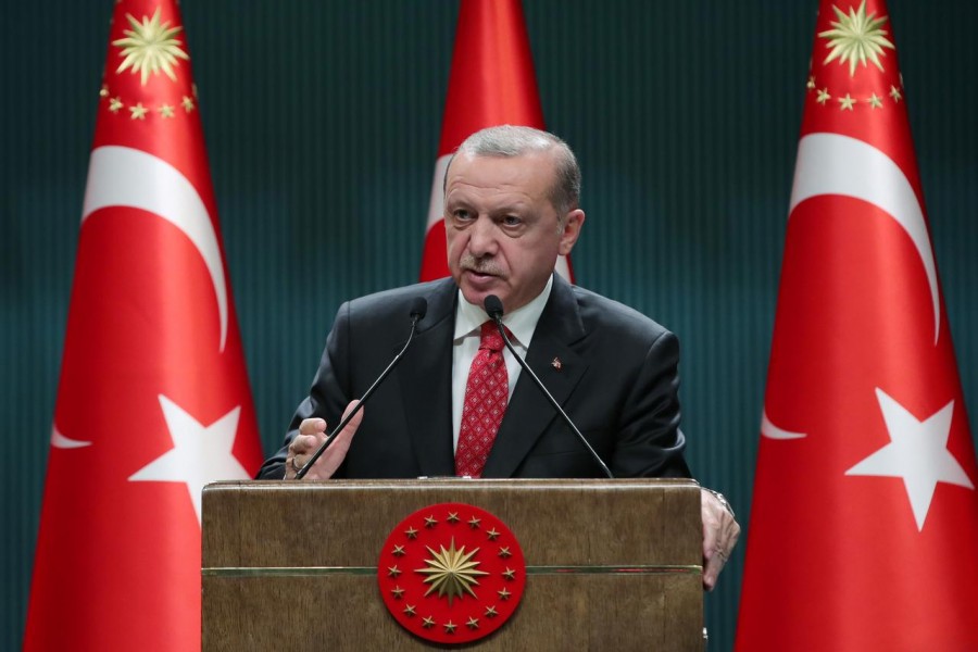 Turkish President Tayyip Erdogan speaks during a news conference following a cabinet meeting in Ankara, Turkey on June 9, 2020 — Turkish Presidential Press Office/Handout via REUTERS
