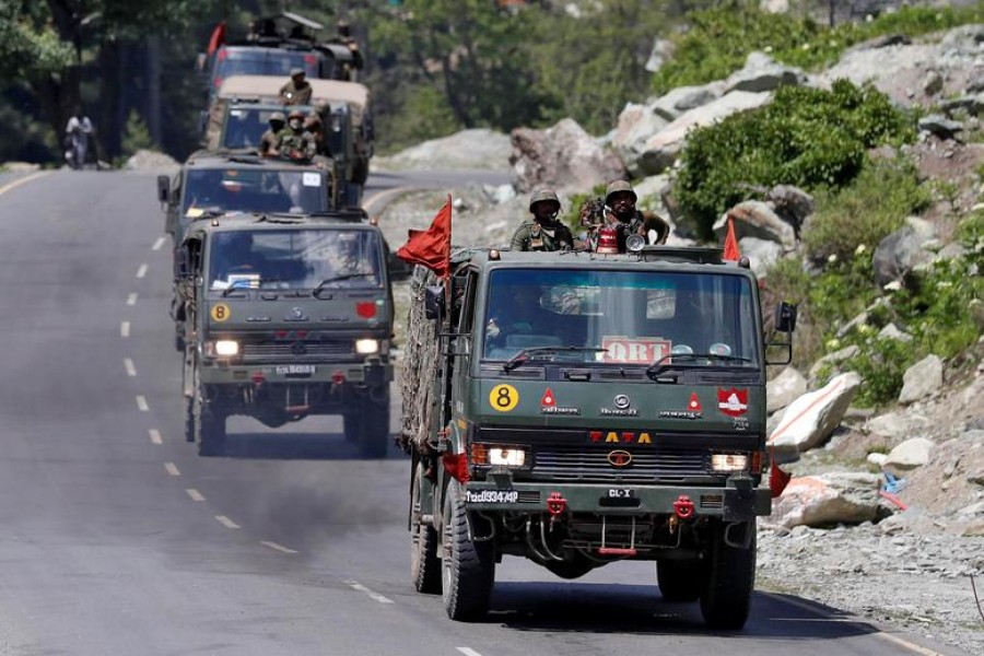 An Indian Army convoy moves along a highway leading to Ladakh, at Gagangeer in Kashmir's Ganderbal district on June 18, 2020 — Reuters photo