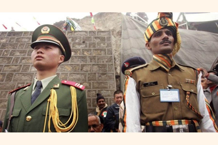 Chinese and Indian security officials at a Himalayan border area—Photo Collected