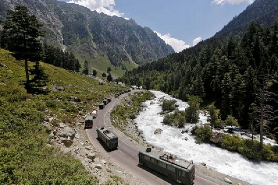 An Indian Army convoy moves along a highway leading to Ladakh, at Gagangeer in Kashmir's Ganderbal district, June 18, 2020 — Reuters/Files