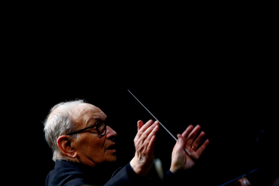 Italian composer Ennio Morricone conducts a concert in Berlin, Germany on January 21, 2019 — Reuters/Files