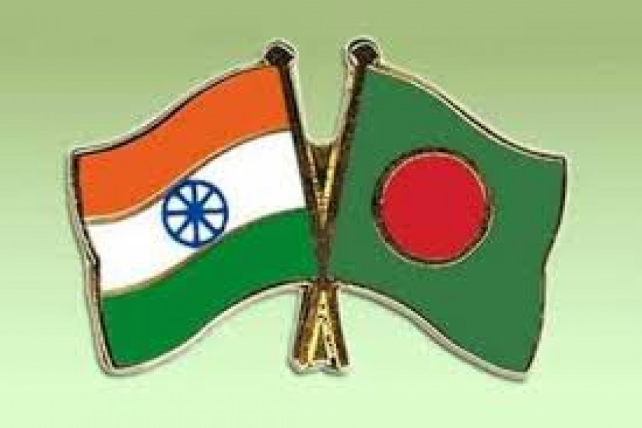 Flags of Bangladesh and India are seen cross-pinned in this photo symbolising friendship between the two nations