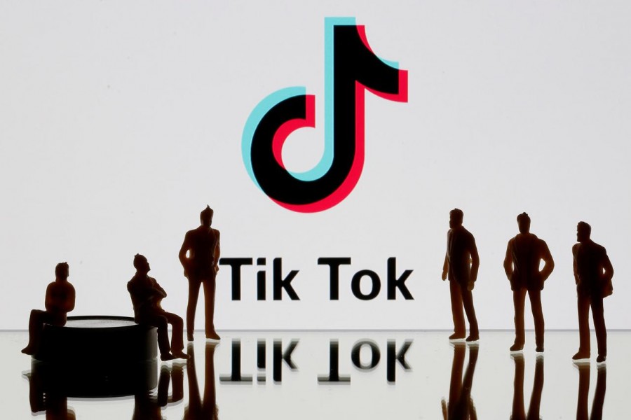 A 3-D printed figures are seen in front of displayed TikTok logo in this picture illustration taken on November 7, 2019 — Reuters/Files