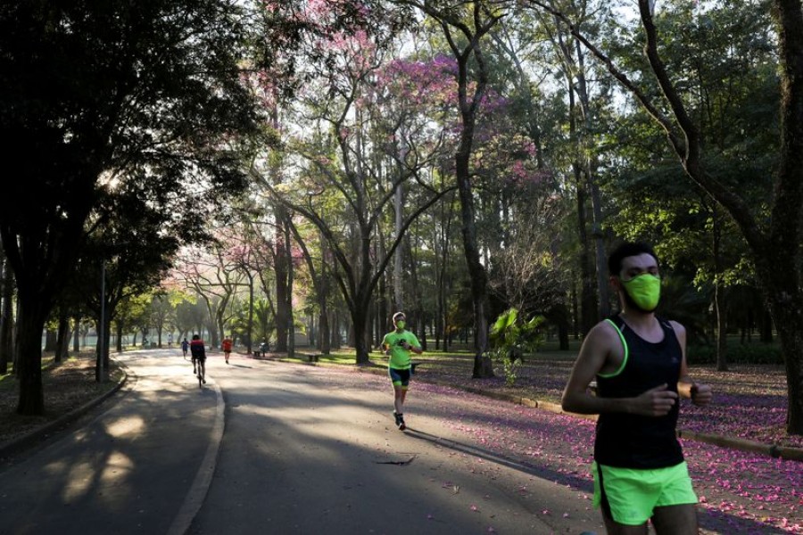 People run at Ibirapuera Park after it was reopened as the city eases the restrictions imposed to control the spread of the coronavirus disease (Covid-19), in Sao Paulo, Brazil on July 13, 2020 — Reuters/Files