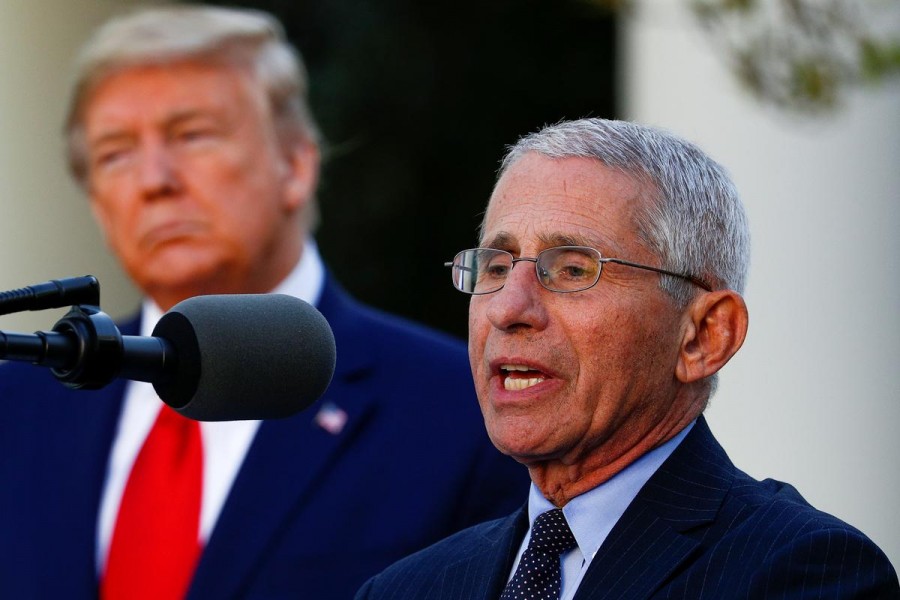 Dr Anthony Fauci, director of the National Institute of Allergy and Infectious Diseases, addresses the daily coronavirus response briefing as US President Donald Trump stands by in the Rose Garden at the White House in Washington, US, March 30, 2020 — Reuters/Files
