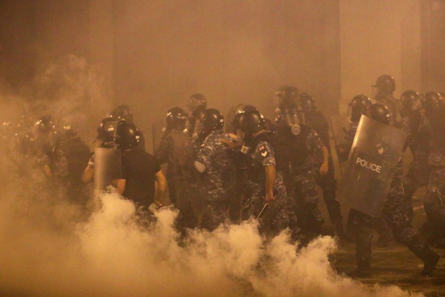 Police officers are seen during a protest following Tuesday's blast, in Beirut, Lebanon, August 09, 2020 — Reuters