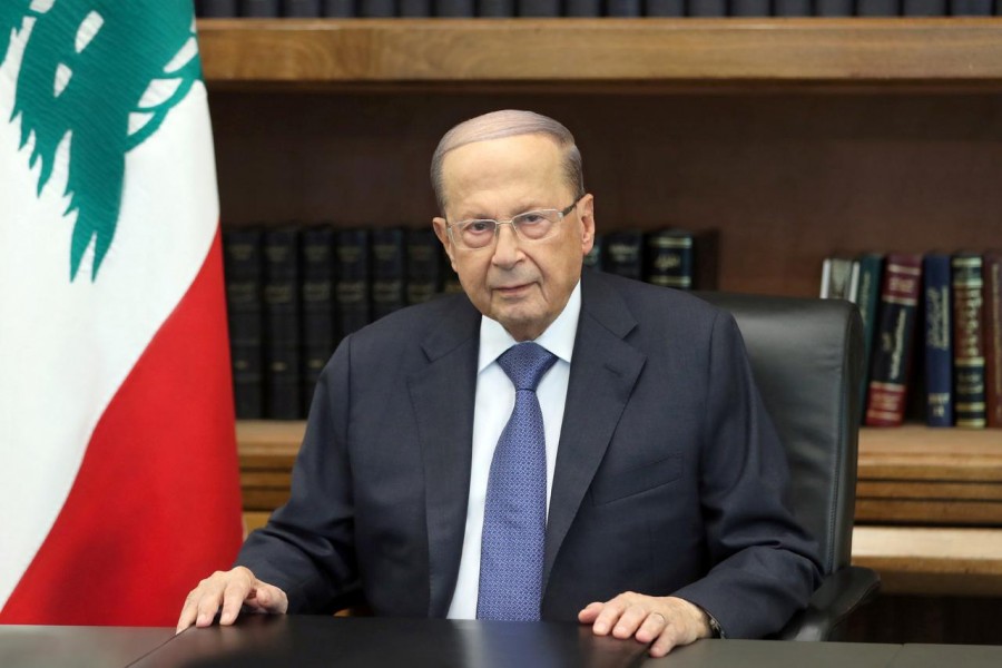Lebanon's President Michel Aoun is pictured as he addresses the nation at the Baabda palace, Lebanon October 24, 2019. Dalati Nohra/Handout via REUTERS